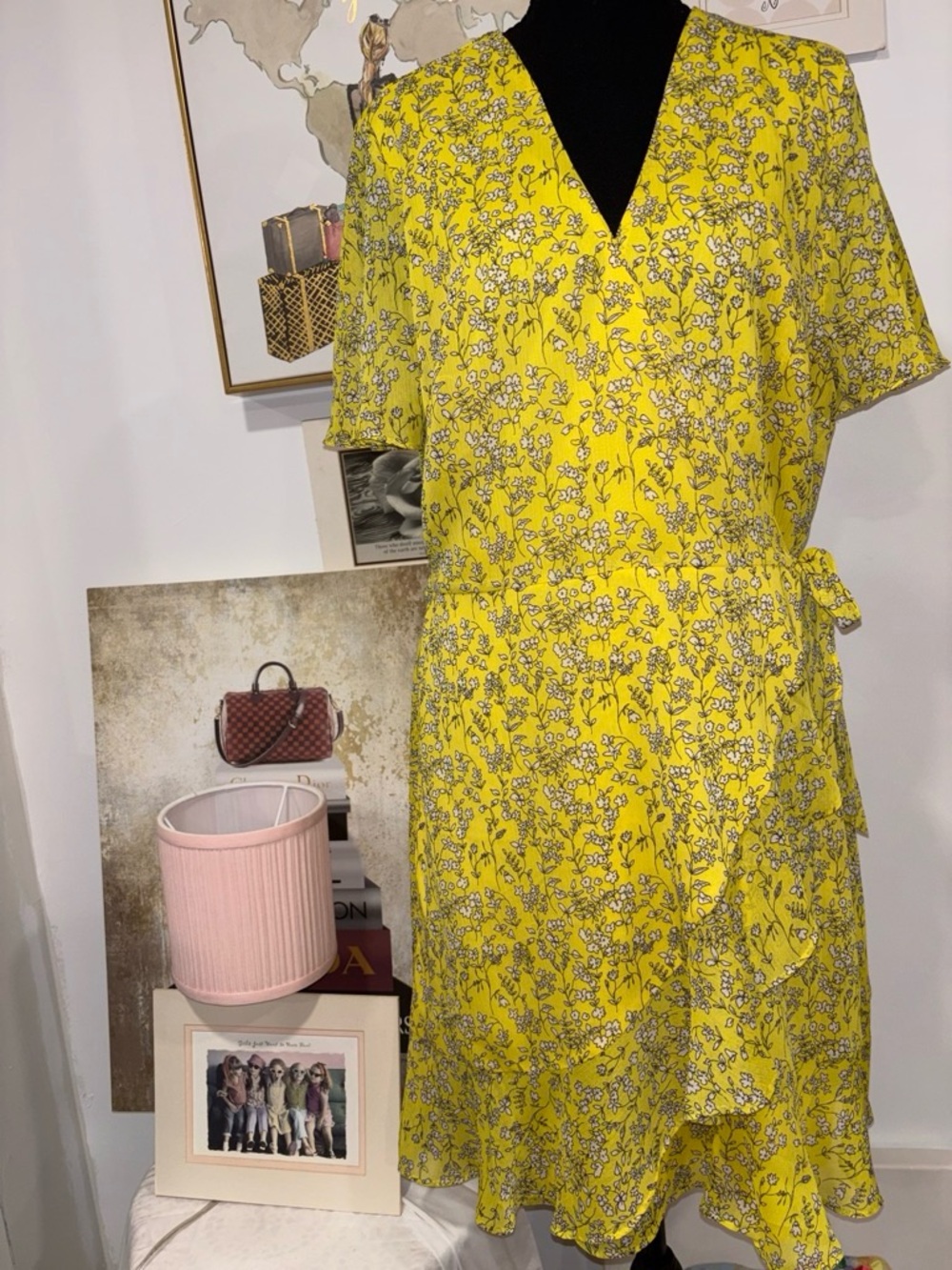 Banana Republic Yellow Floral Wrap Midi Dress